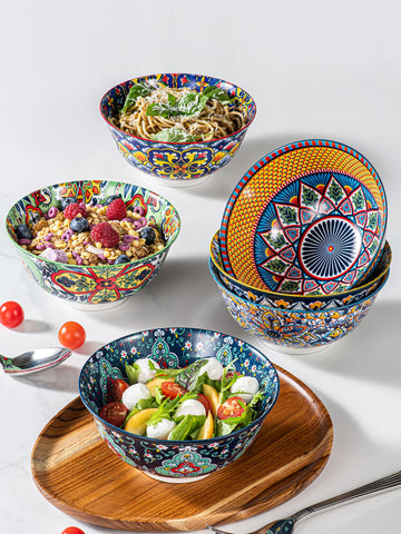 HENXFEN LEAD colorful ceramic bowls front view ideal for soups and salads.