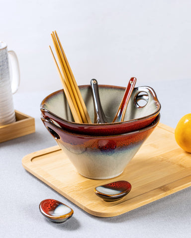 Henxfen Lead reactive glaze finish adds unique table appeal.