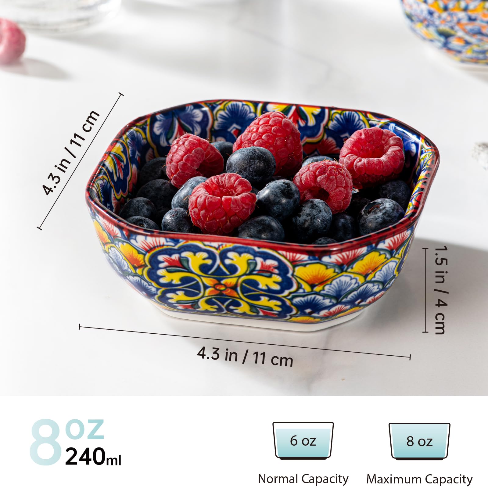 HENXFEN LEAD square ceramic bowls showcase vibrant Boho patterns for condiments and sides.