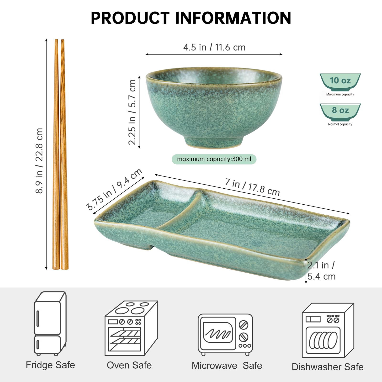 HENXFEN LEAD 10 oz bowls in reactive green ideal for rice or soup.