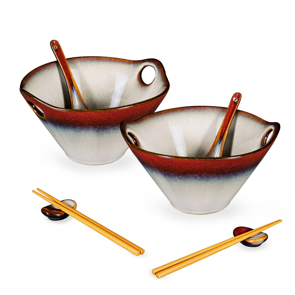 Henxfen Lead ramen bowls with chopsticks, ready to serve steaming noodles.
