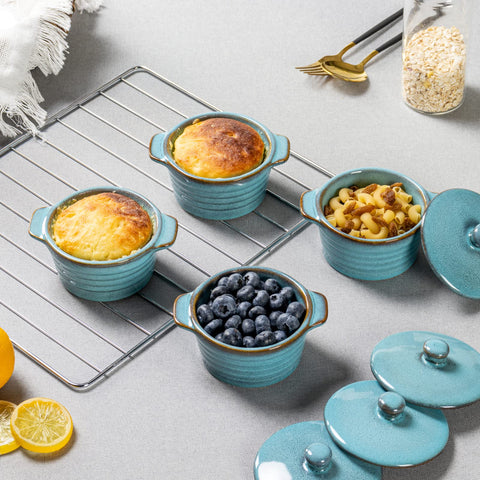 HENXFEN LEAD reactive blue glaze ramekin enhances elegant tableside presentation