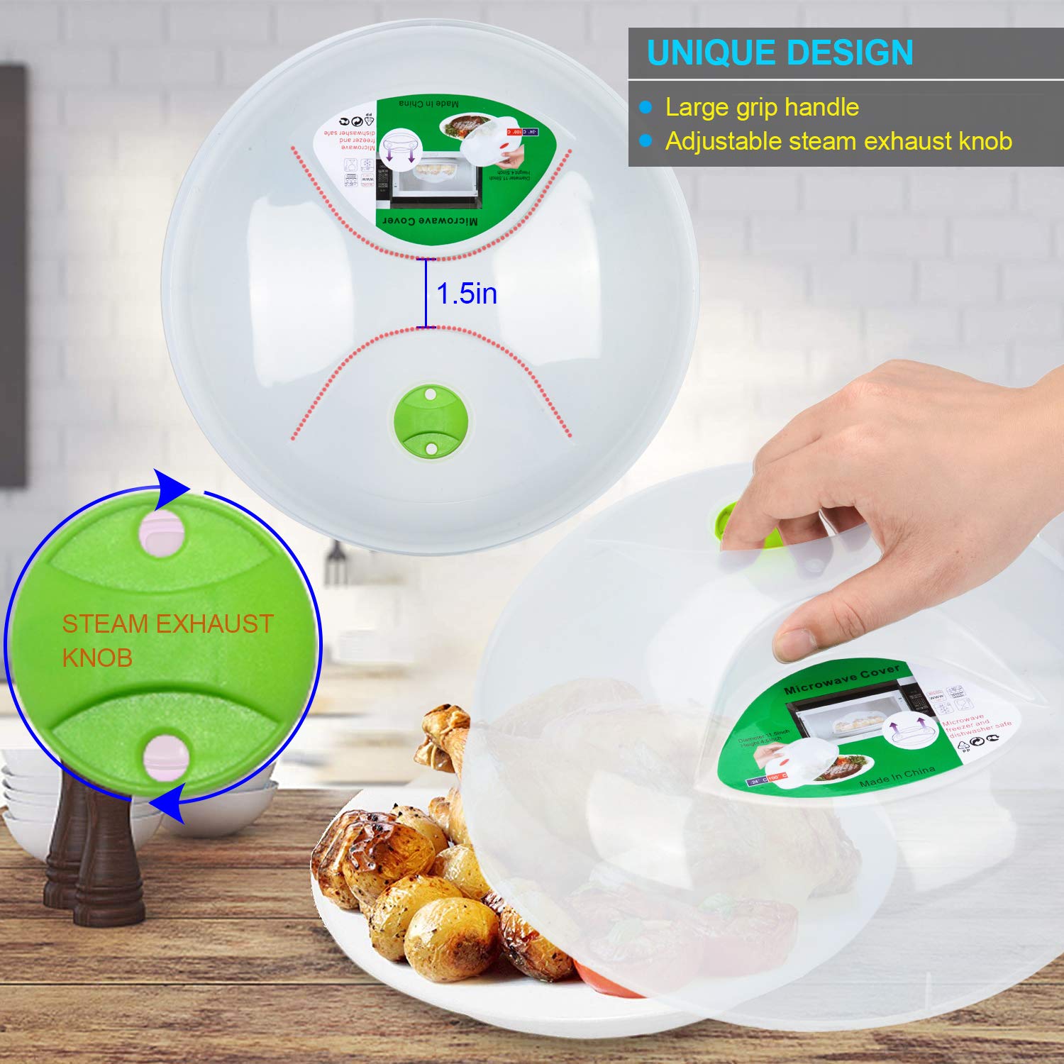 HENYU microwave cover fits standard dinner plates for versatile reheating.