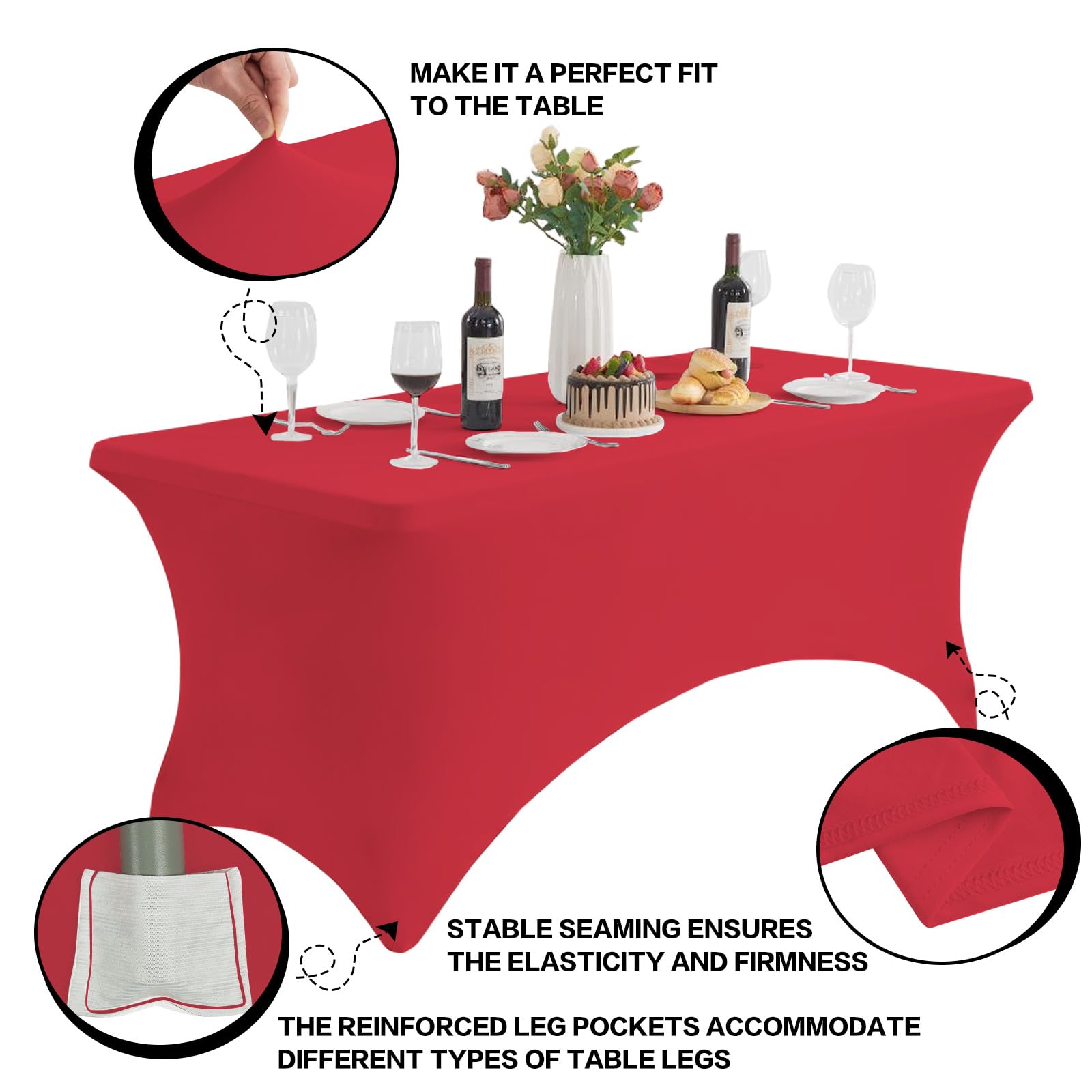 Heochy tablecloth with leg pockets securing fit during setup