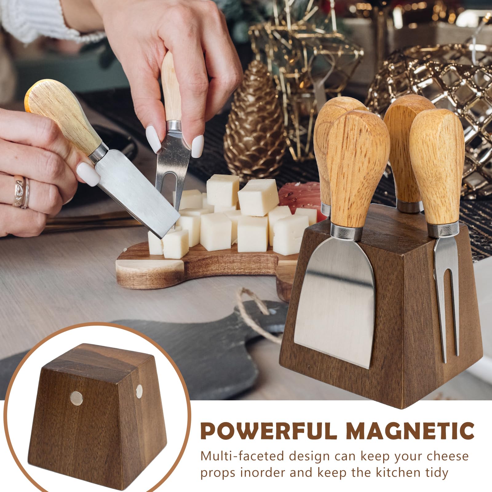 HEORIM charcuterie magnetic stand keeping knives accessible and tidy.
