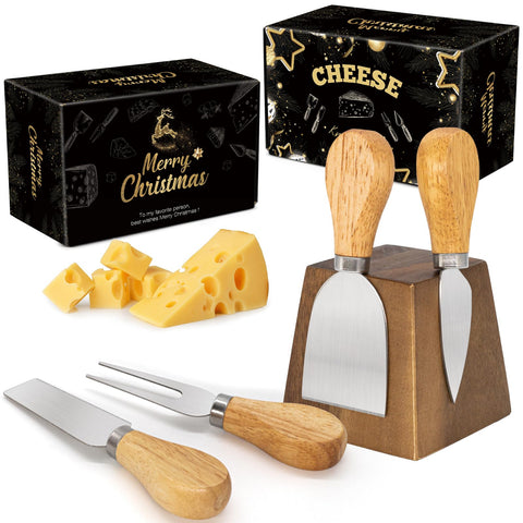 HEORIM four-piece cheese knife set with magnetic stand for organized charcuterie prep.