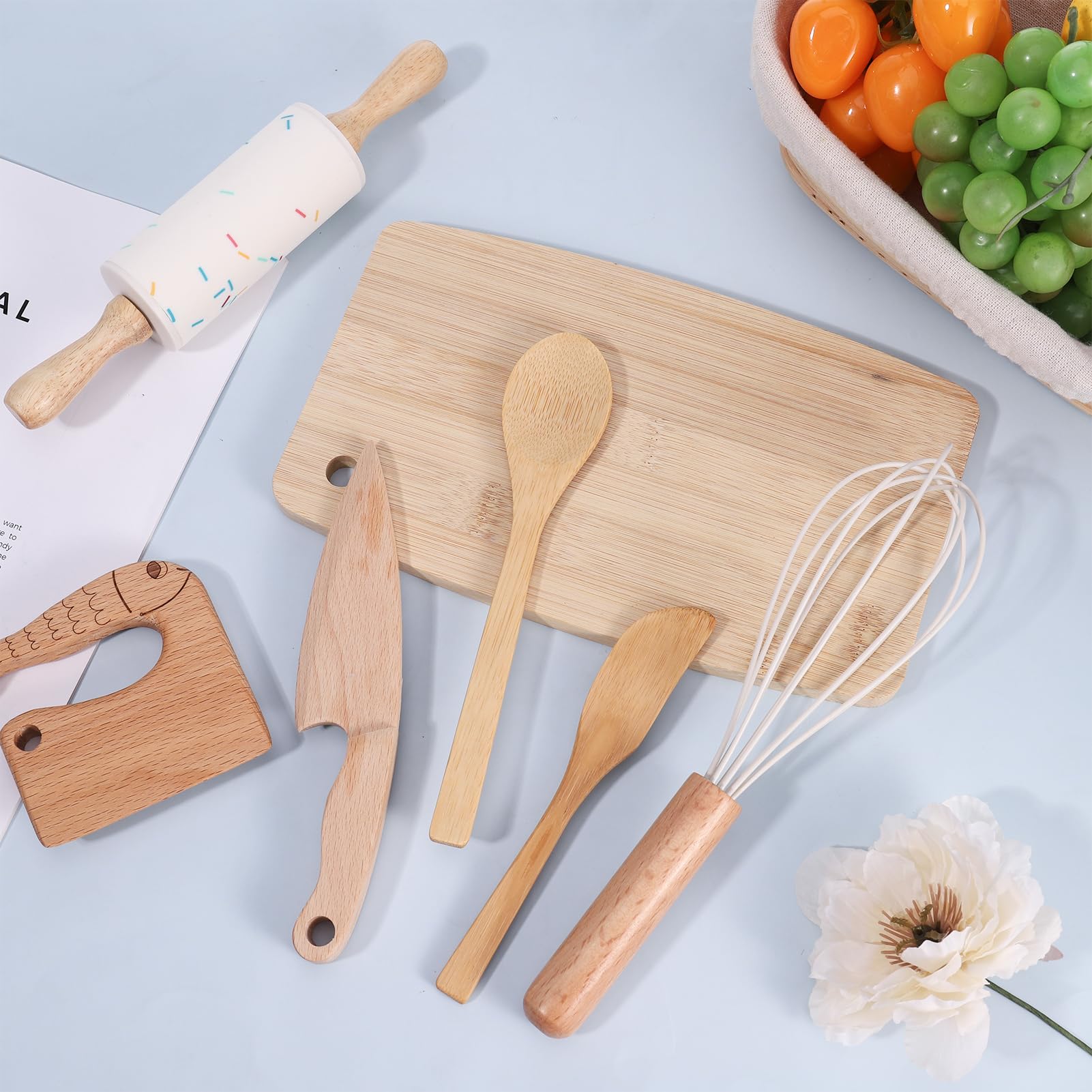 HEQU seven-piece set box showing a complete toddler kitchen toolkit