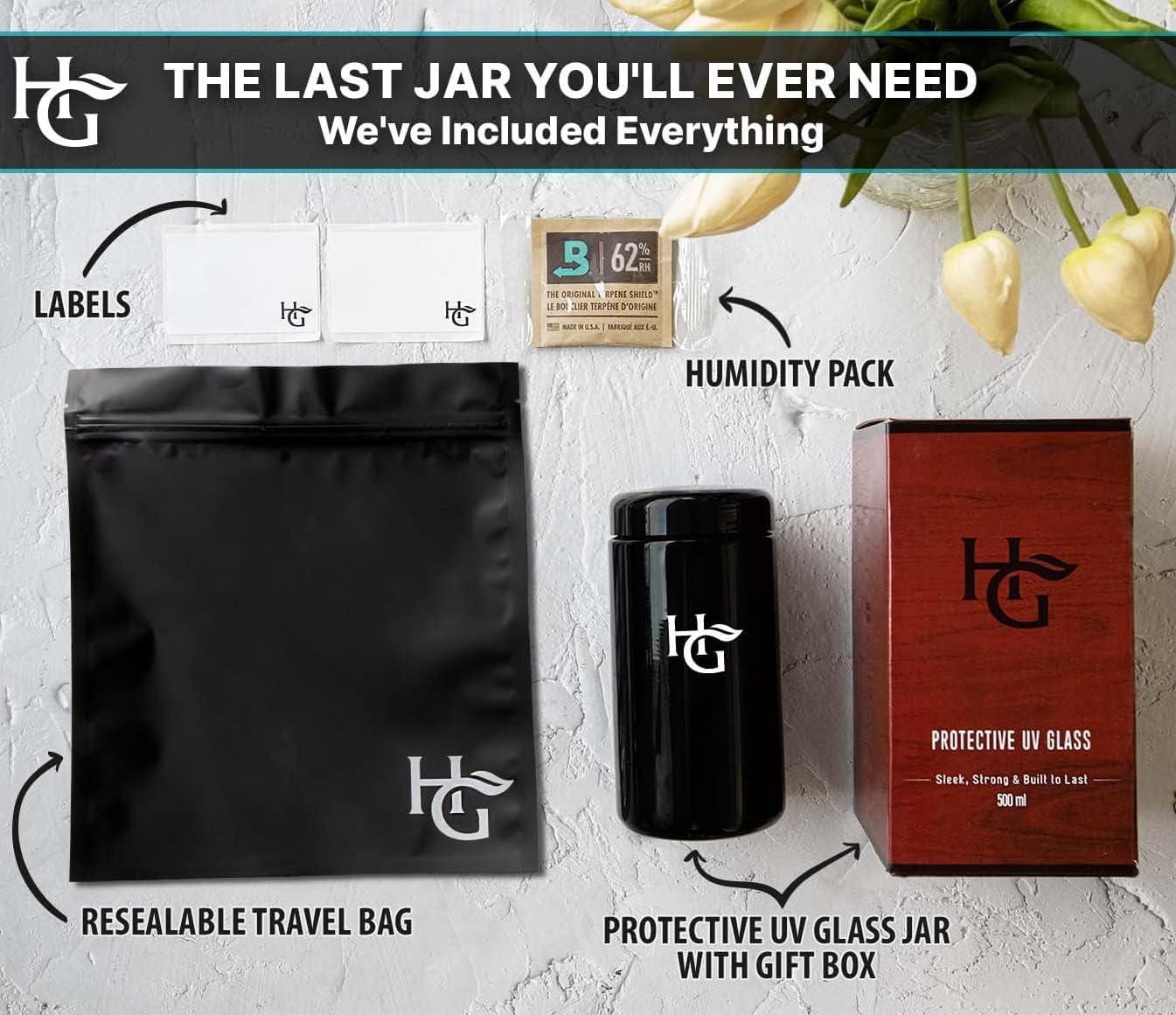 Herb Guard 500ml smell-proof jar designed to contain aroma and extend shelf life.