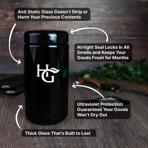 Herb Guard antistatic glass helps prevent static and preserve contents.