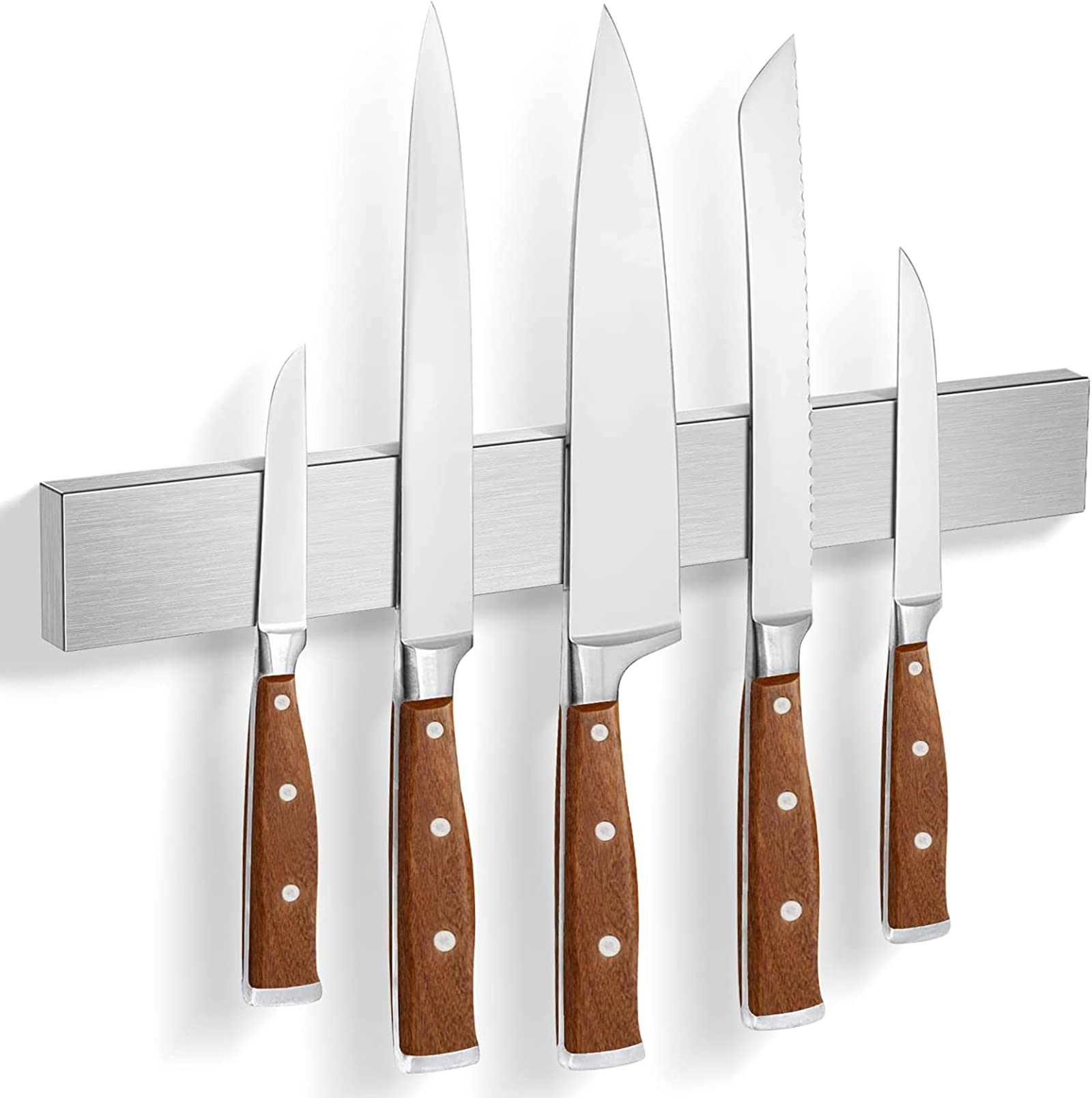 HEREOF 16-inch knife-strip wall mount secures knives with strong magnets for quick access.
