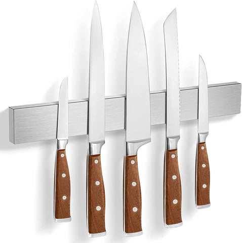 HEREOF 16-inch knife-strip wall mount secures knives with strong magnets for quick access.
