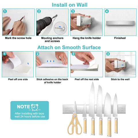HEREOF adhesive and screw mount knife holder offers flexible installation for renters