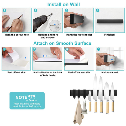 Three hooks attached to the magnetic knife strip