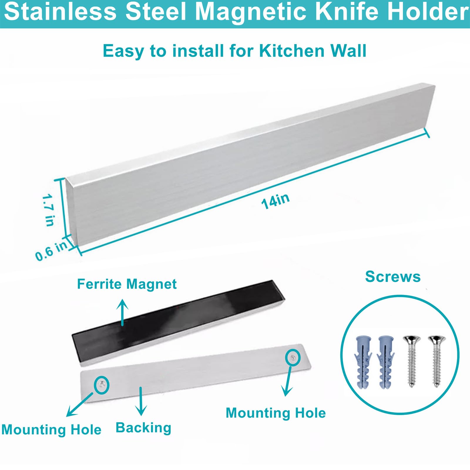 HEREOF Knife Magnetic Strip in use, knives held securely for fast meal prep.