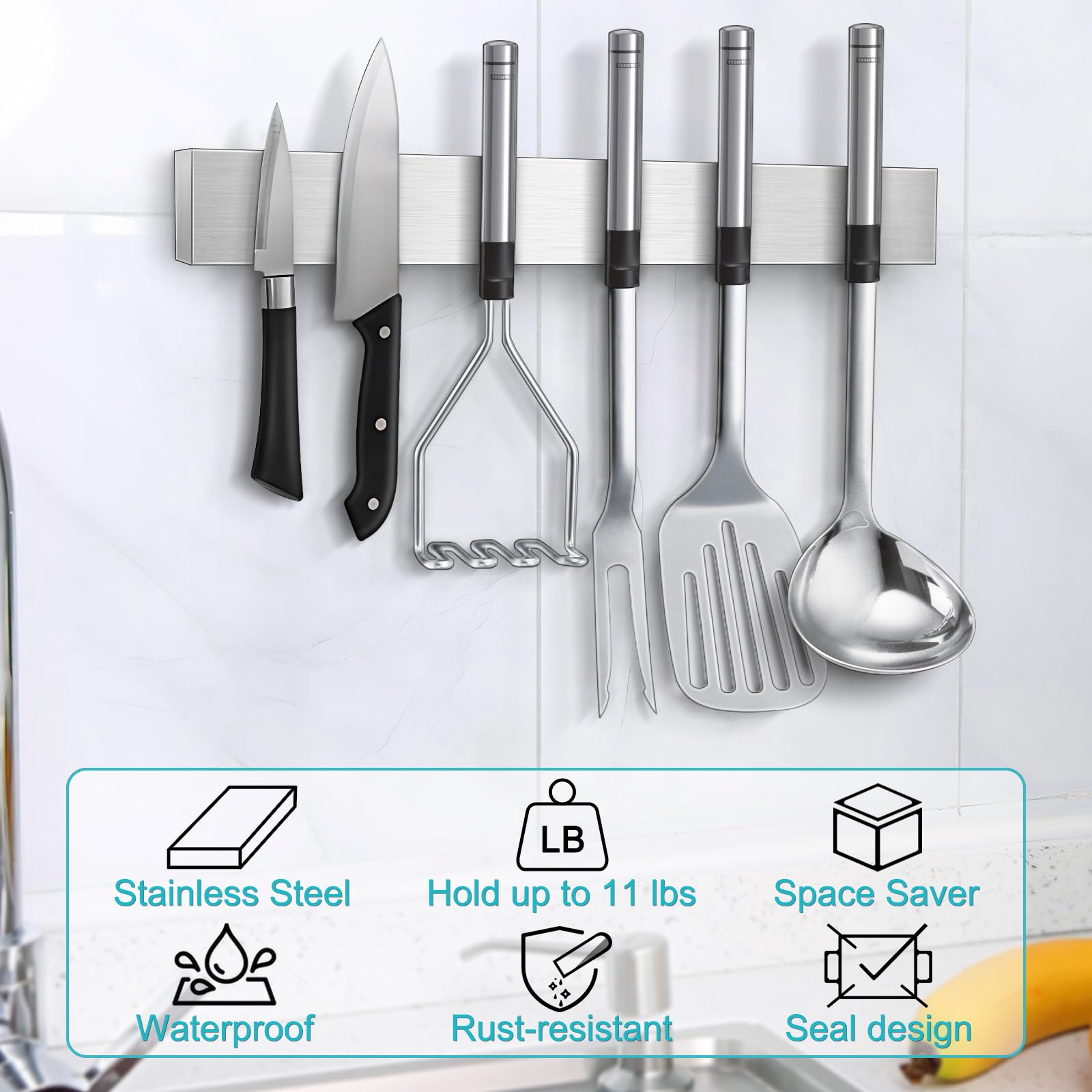 HEREOF Knife Magnetic Strip installation guide demonstrates simple mounting steps.