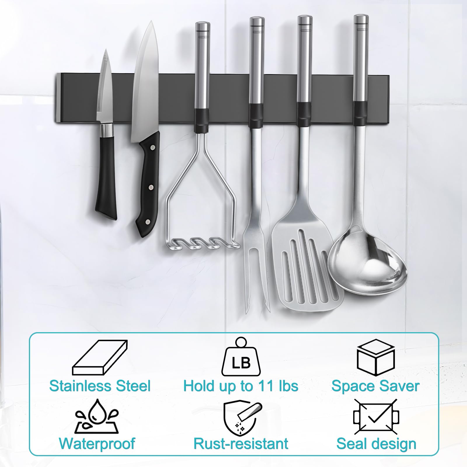 Modern kitchen setup with HEREOF knife strip for organization