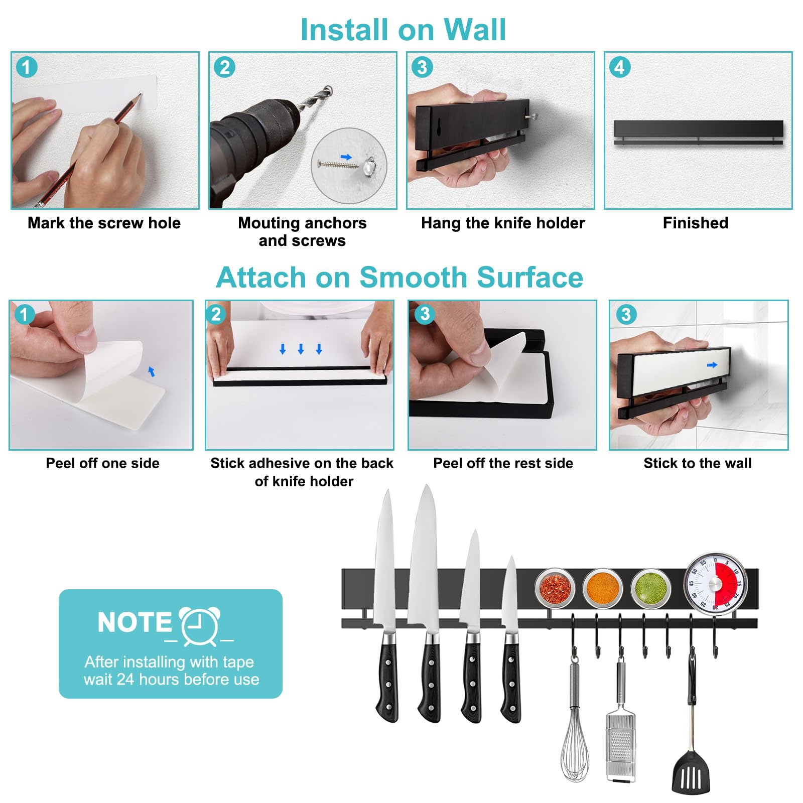 Hereof screw-mount provides permanent, sturdy kitchen or workshop use.