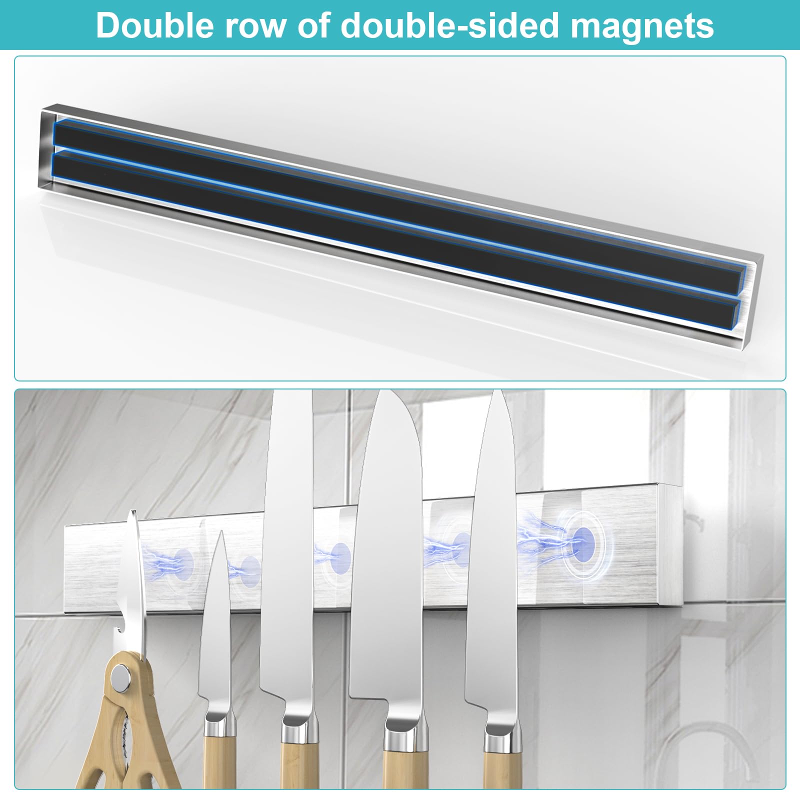 HEREOF stainless steel knife holder with 11 lb magnet resists rust for durability