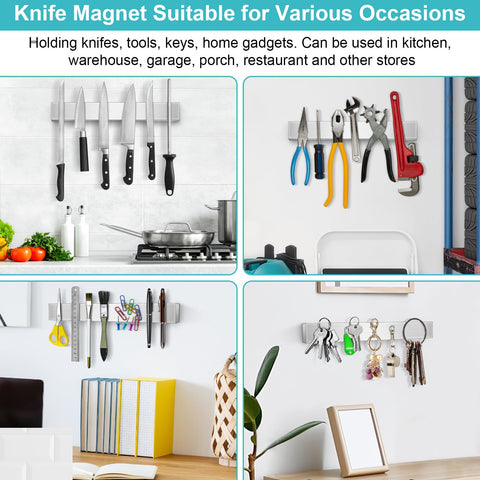 HEREOF stainless steel knife-strip keeps blades rust-free and tidy in the kitchen.