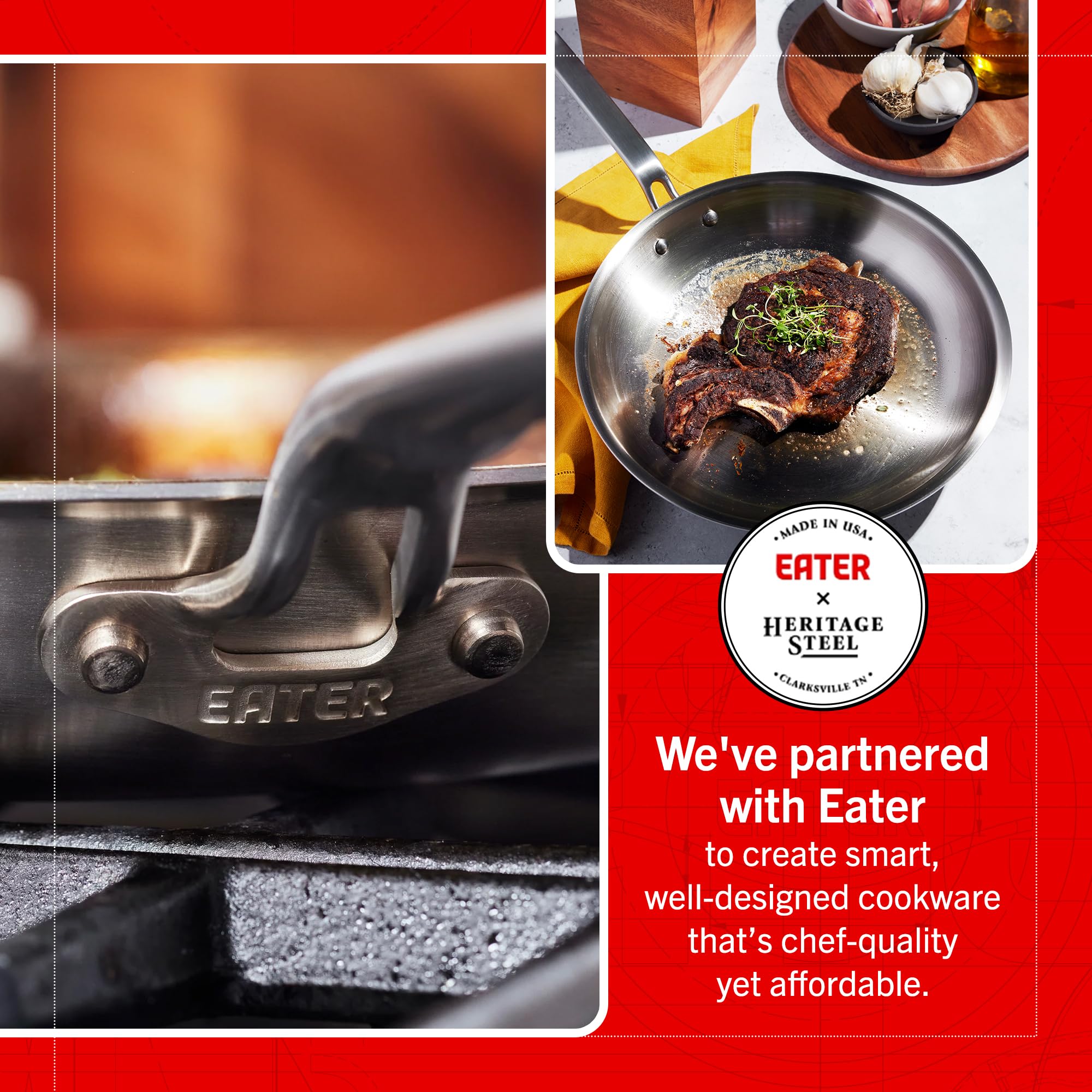 Heritage Steel Eater Series pan handle stays cool for safe stovetop cooking