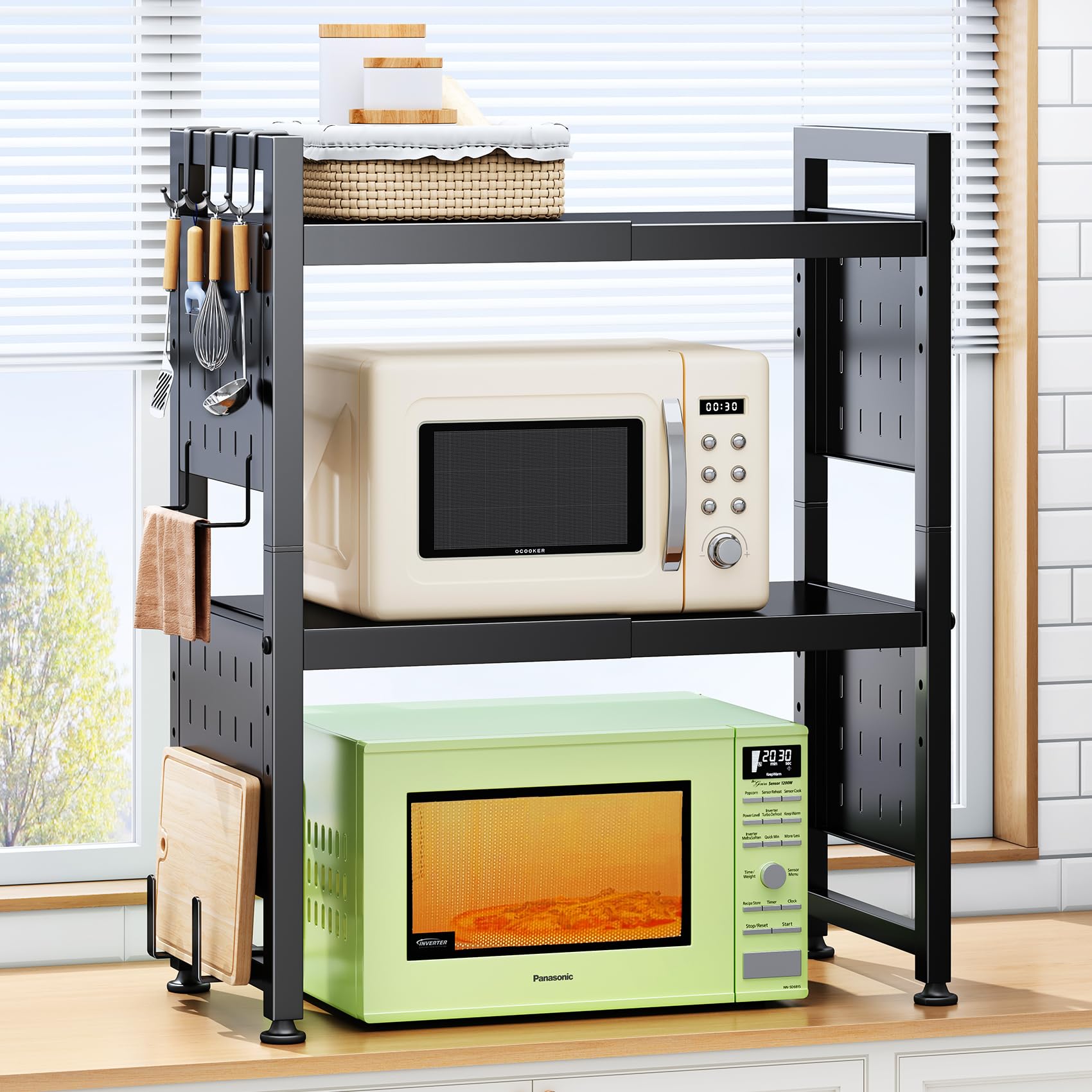 HERJOY expandable microwave stand frame shows sturdy construction for long-lasting kitchen use