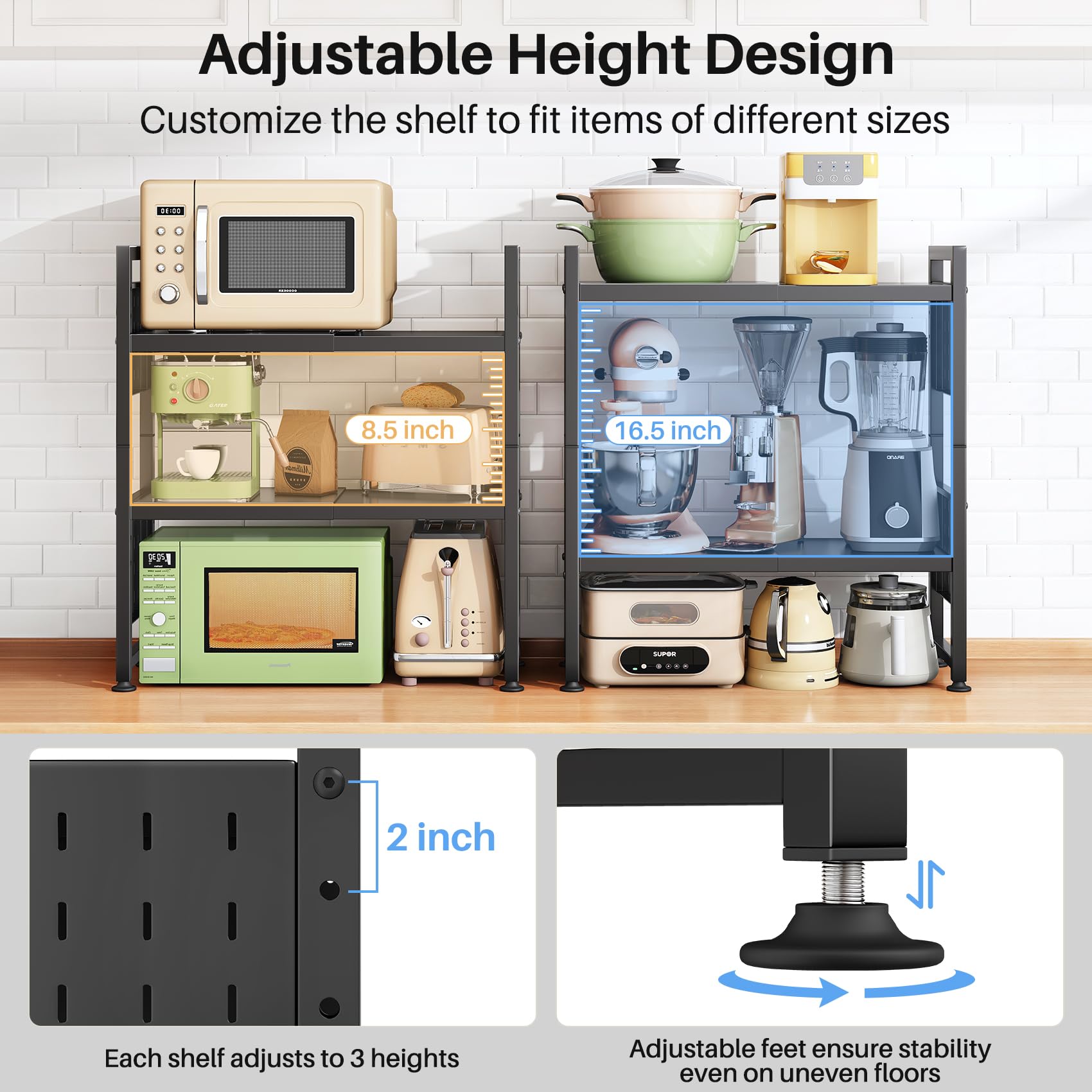 HERJOY expanding kitchen rack side view demonstrates length adjustability for tight spaces