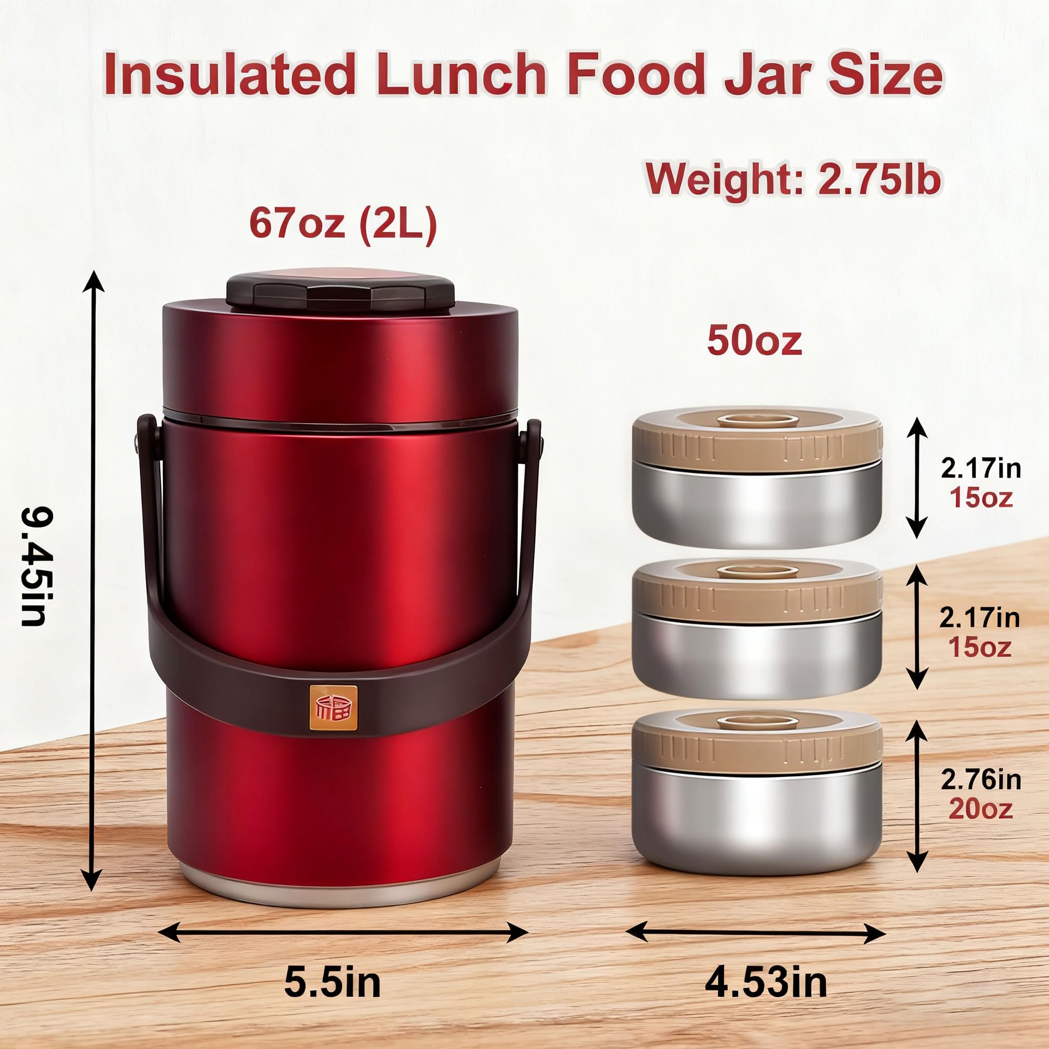 HERMARM 3-tier stackable lunch containers with dividers for separate meals.