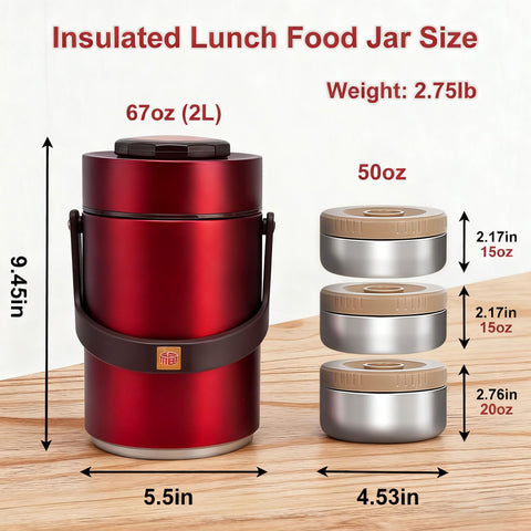 HERMARM 3-tier stackable lunch containers with dividers for separate meals.