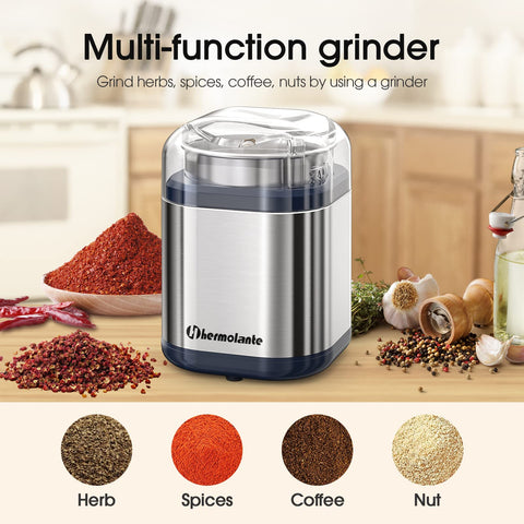 Hermolante grinder at 30,000 rpm for quick grinding results.