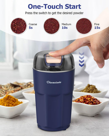 Hermolante grinder stainless blades ensure durable, even grinding.