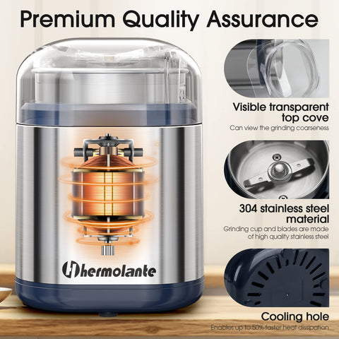 Hermolante stainless steel blade close-up highlights durable blades.