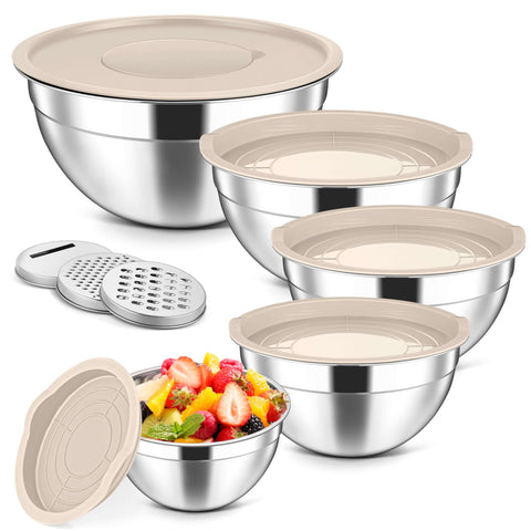 Herogo 5-piece mixing bowls with lids for organized meal prep.