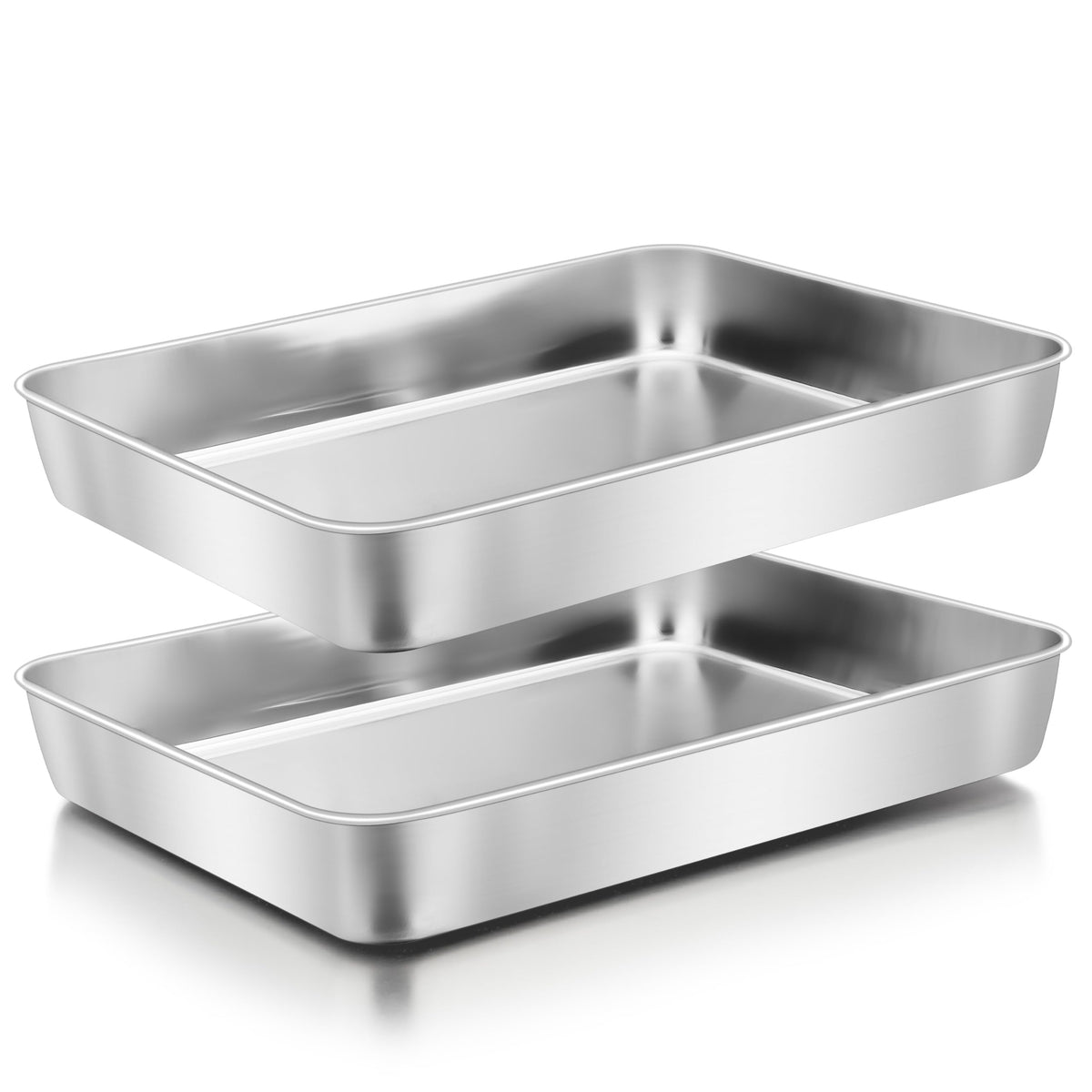 Herogo rectangle cake pan set, outer view, durable stainless steel bakeware.
