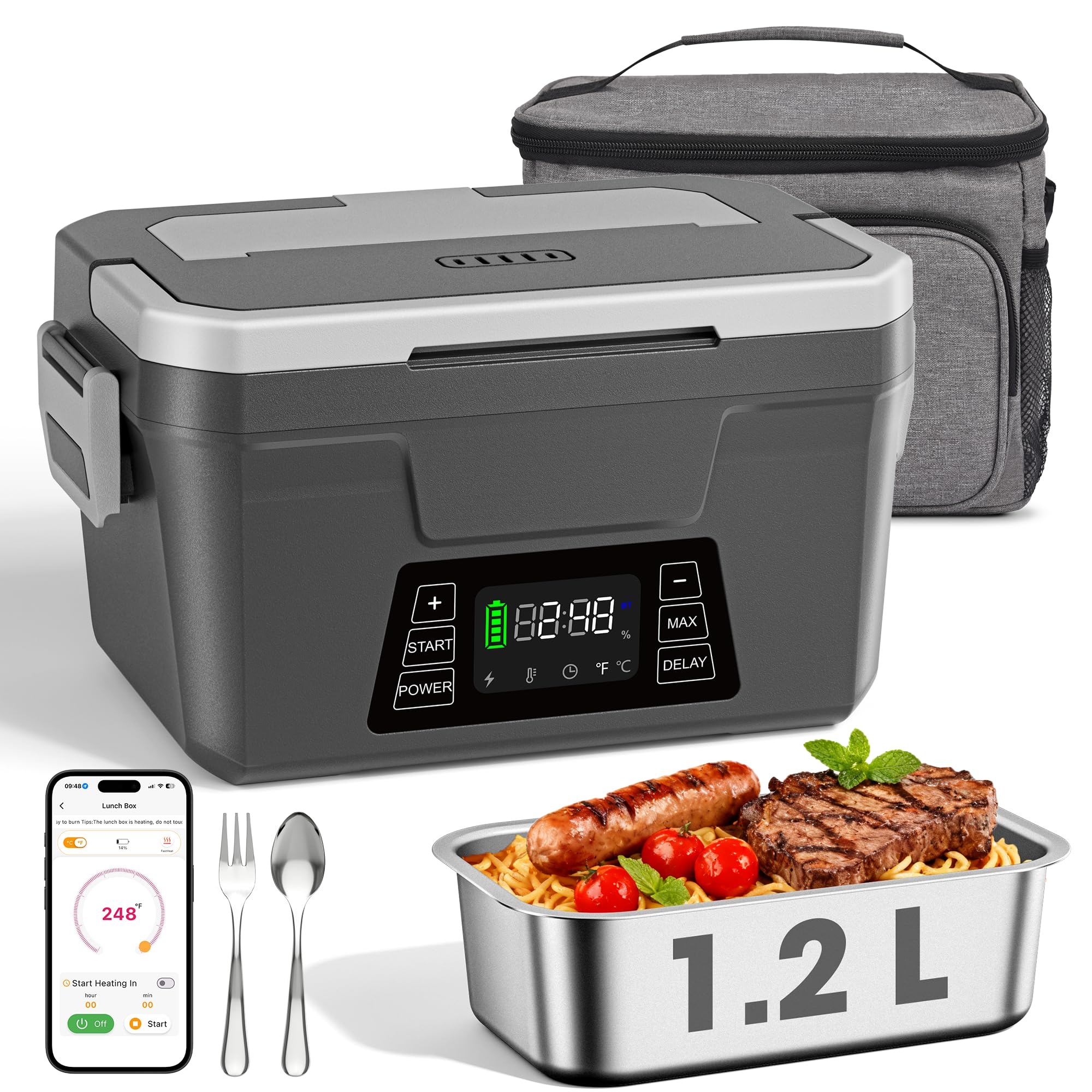 Herrfilk cordless lunchbox in use on the go, staying warm during a long shift