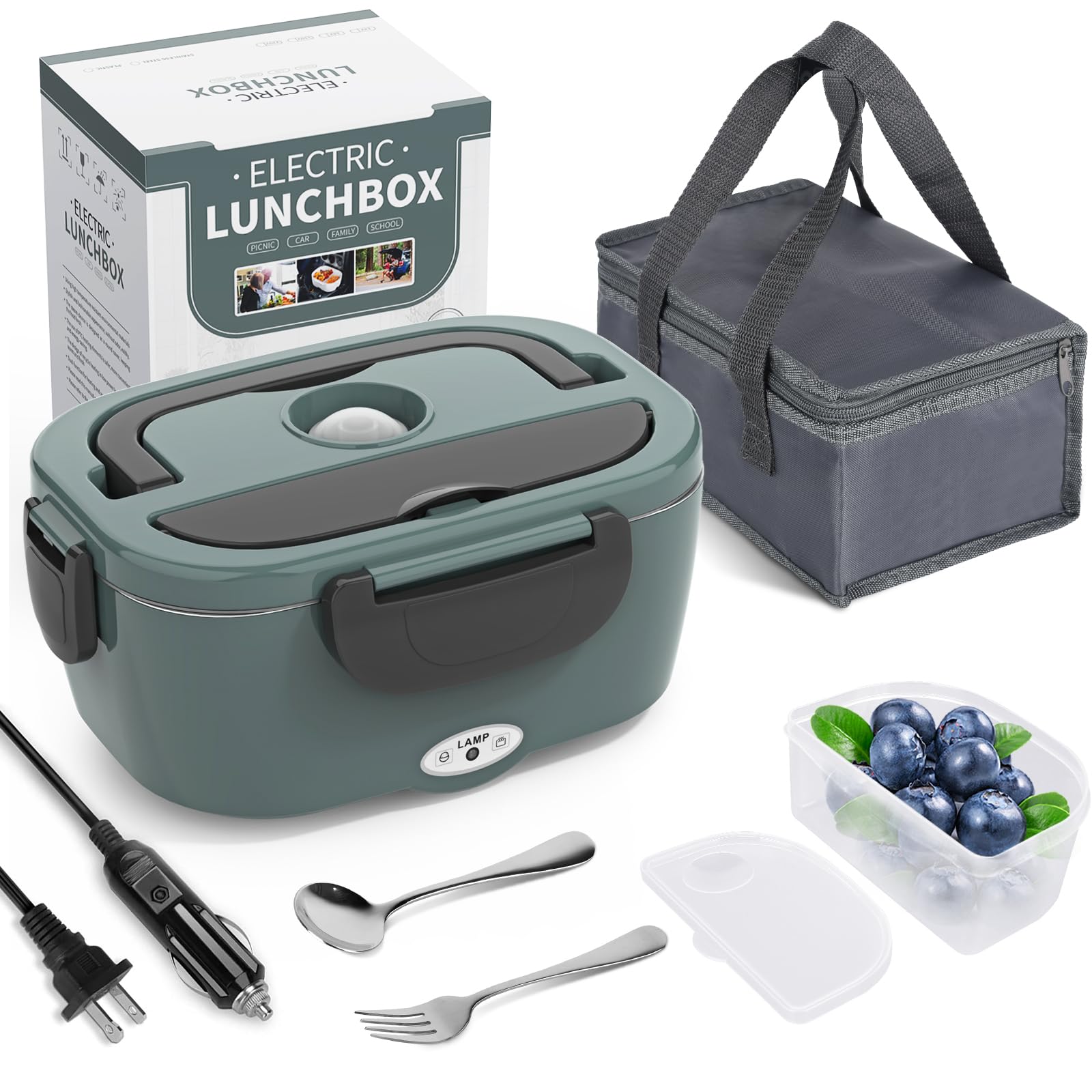Herrfilk electric lunch box front view showing compact, portable design for on-the-go meals