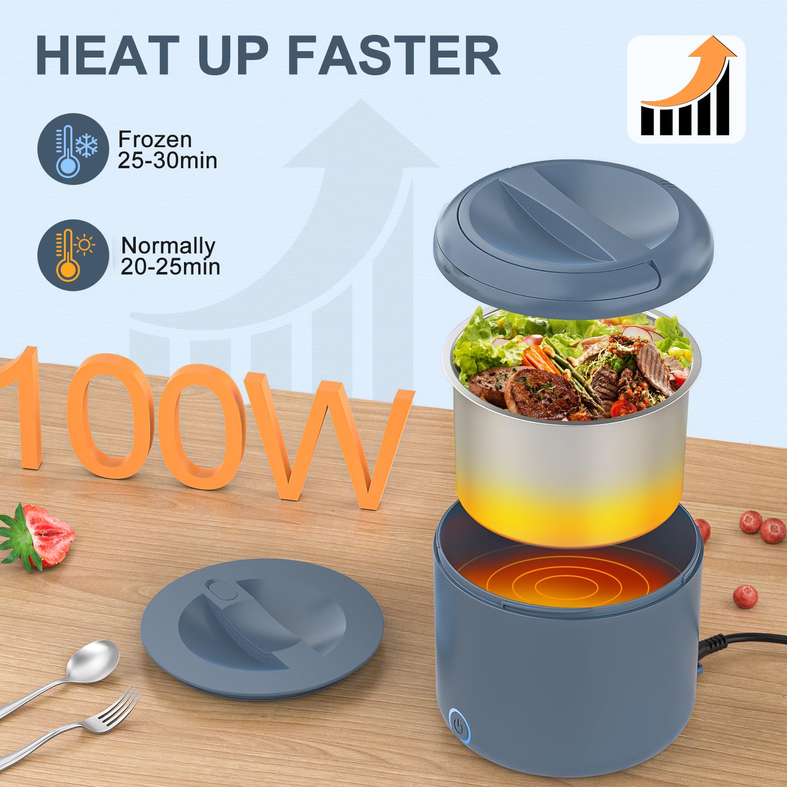 Herrfilk electric lunch box inner stainless steel liner highlights easy cleaning and safe food storage.