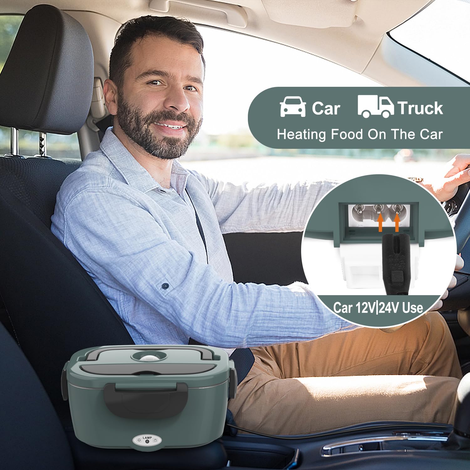 Herrfilk electric lunch box with lid open highlighting capacity and easy access