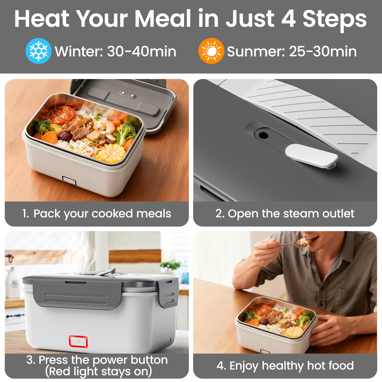 Herrfilk lunch box dual-layer design keeps main and sides organized.