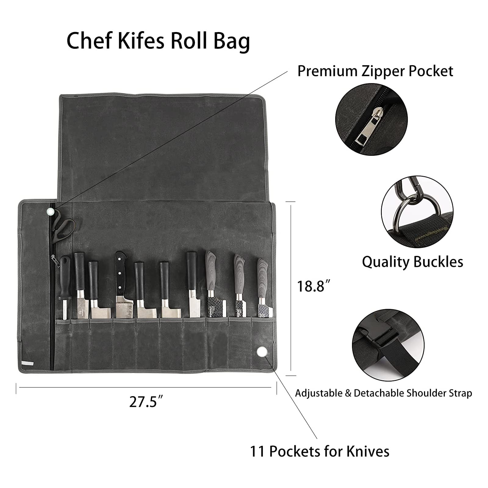 HERSENT knife roll bag rolled and closed for compact travel.