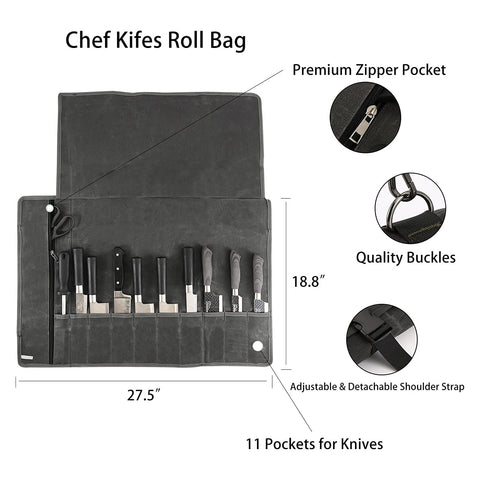 HERSENT knife roll bag rolled and closed for compact travel.