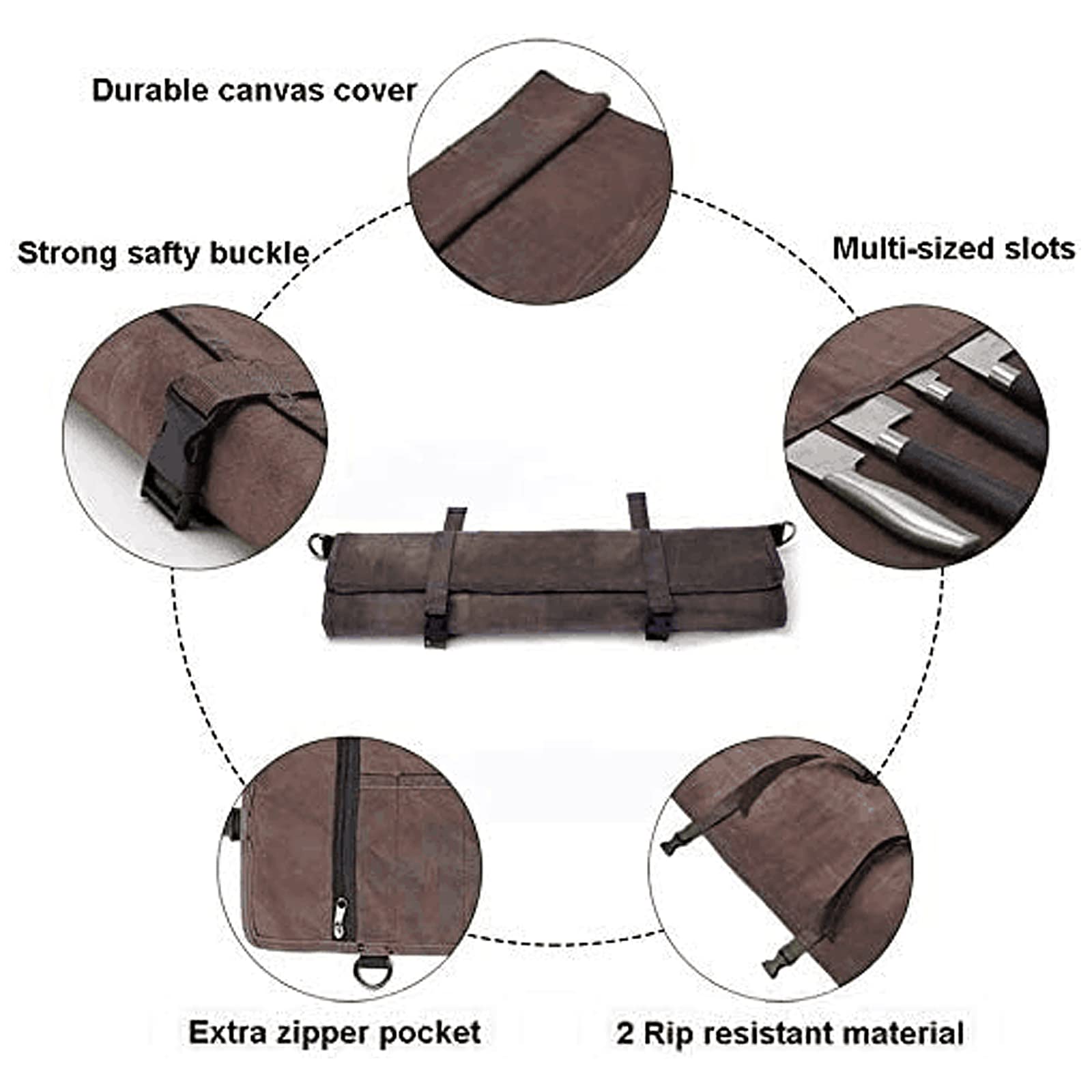 HERSENT knife roll bag laid flat highlighting dimensions for planning storage.