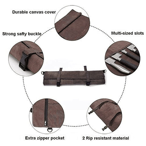 HERSENT knife roll bag laid flat highlighting dimensions for planning storage.