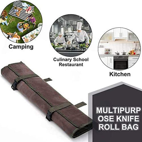 HERSENT knife roll bag zipper pocket provides extra tool storage.