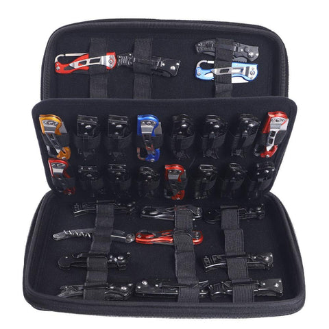 HERSENT 62-slot pocket knife display case keeps your collection organized and accessible.