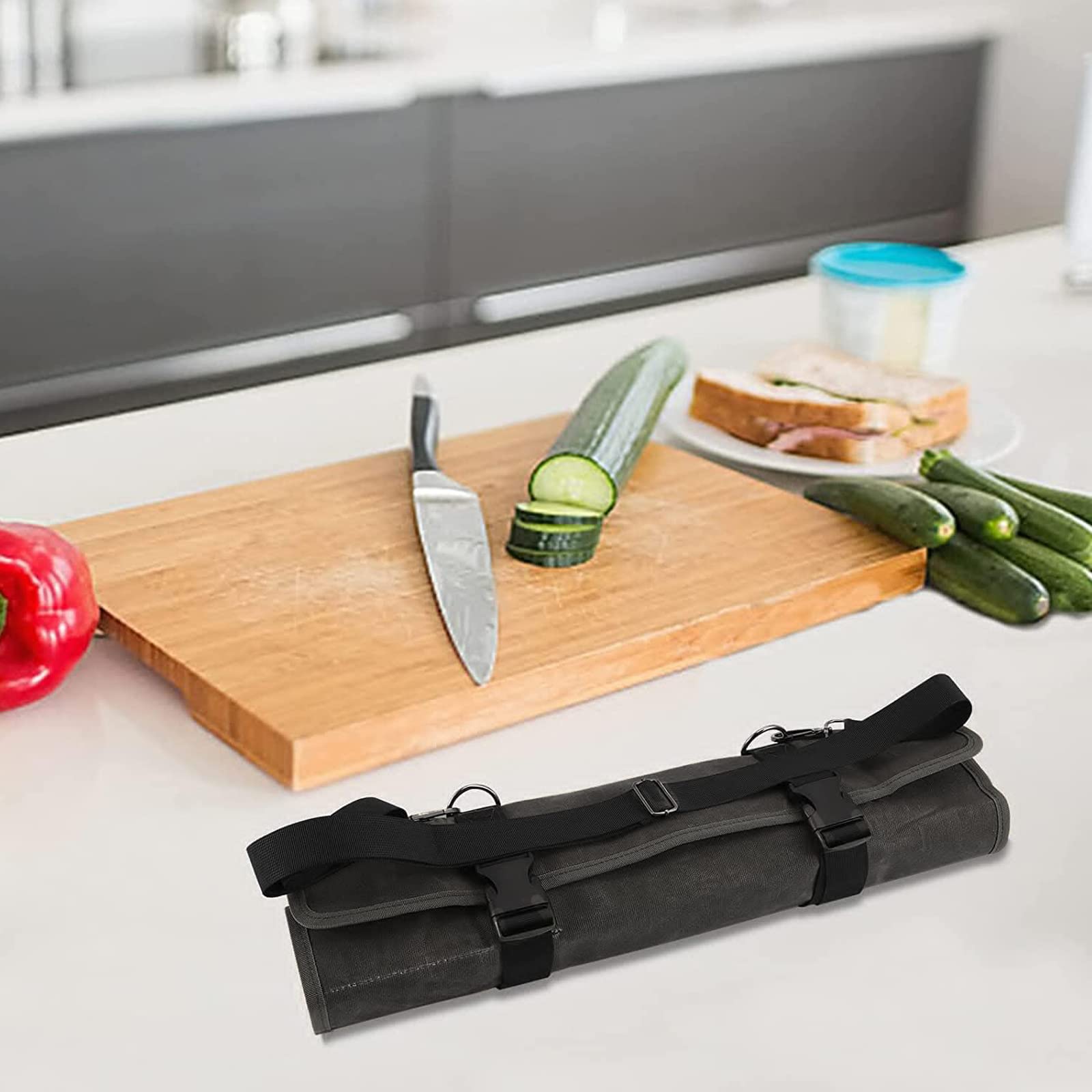 HERSENT travel-ready knife case with buckles and carry handle.