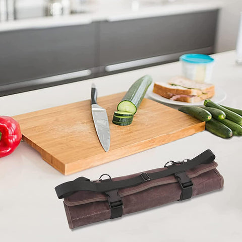 HERSENT travel-ready knife roll bag ready for work or camping.