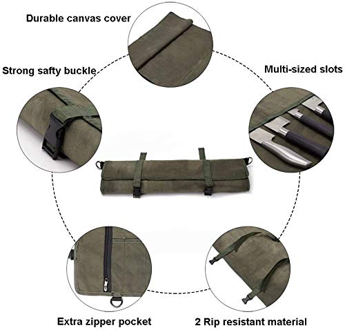 HERSENT waxed canvas knife carrier shows 11-slot organization.