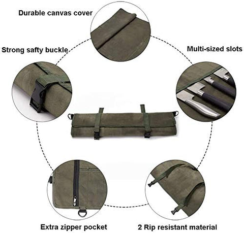 HERSENT waxed canvas knife carrier shows 11-slot organization.