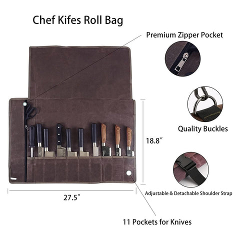 HERSENT waxed canvas knife roll bag closed with secure buckles for safe transport.
