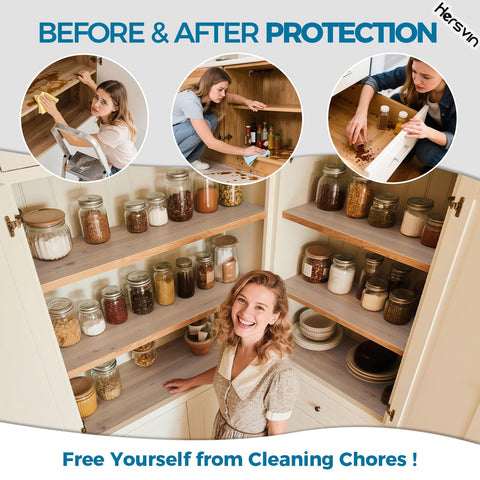 Hersvin shelf liner non-adhesive bottom prevents sticky residue.